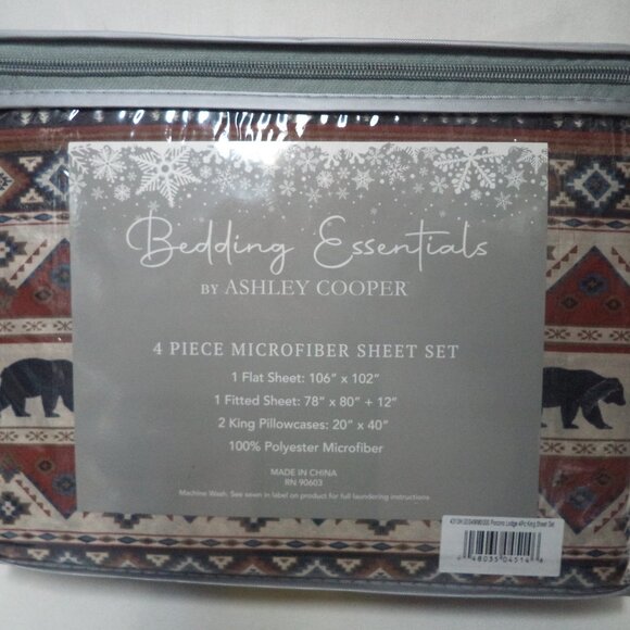 Ashley Copper Pocono Lodge 4 piece Micro Fiber King sheet set green NEW NWT - Picture 2 of 5